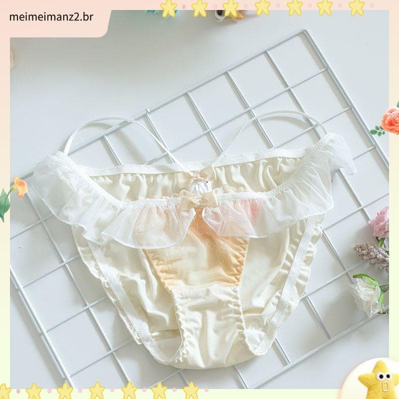 Novas senhoras japonesas calcinha renda bordada renda cintura baixa bonito princesa Lolita macio menina babados Briefs