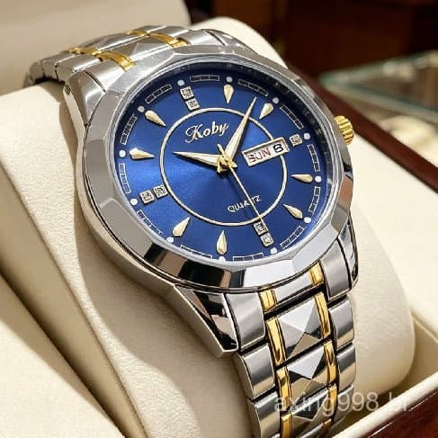 ORUSS  Relógio Masculino de Quartzo com Diamantes, Duplo Calendário e à Prova D'Água em Aço Inoxidável DBX 2077 HX