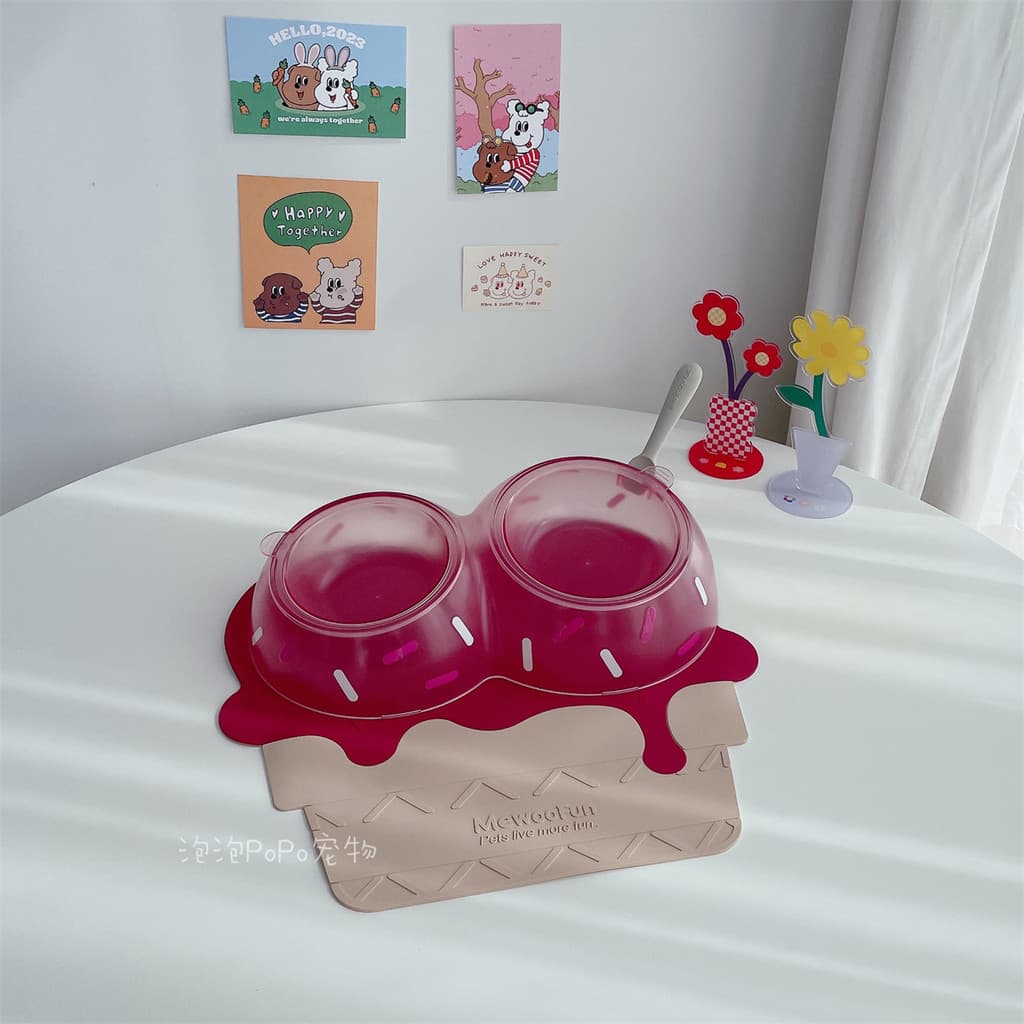 Tigela para cachorro e gato, tigela pequena para cachorro, dupla, colher enlatada, conjunto de talheres, tigela d