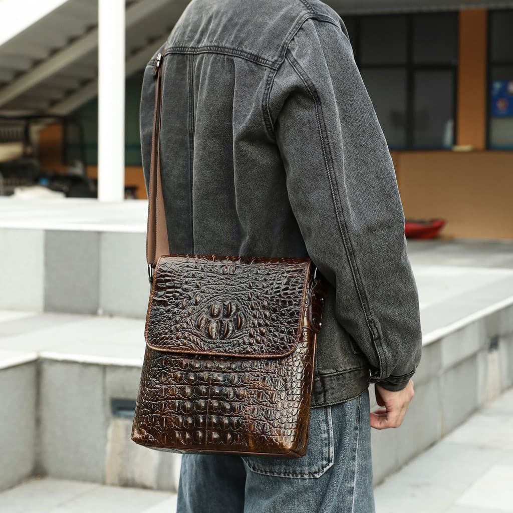 Bolsa transversal masculina casual de couro genuíno, bolsa transversal masculina com acabamento de alta qualidade, bolsa