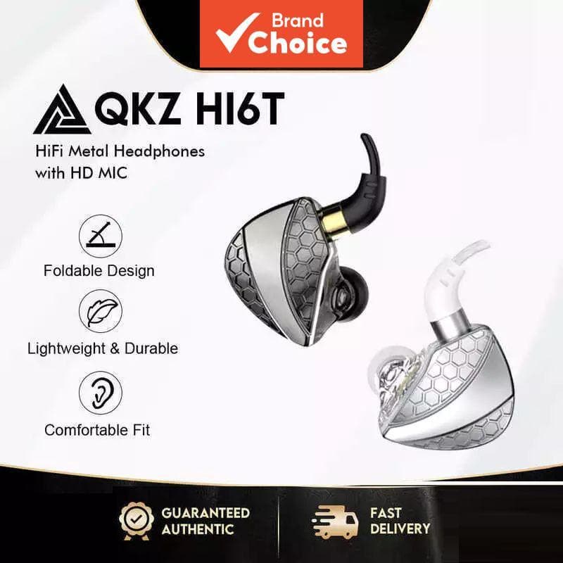 Fones de ouvido intra-auriculares QKZ Hi6t, driver dinâmico, estéreo HiFi, com microfone, cancelamento de ruído, monitor