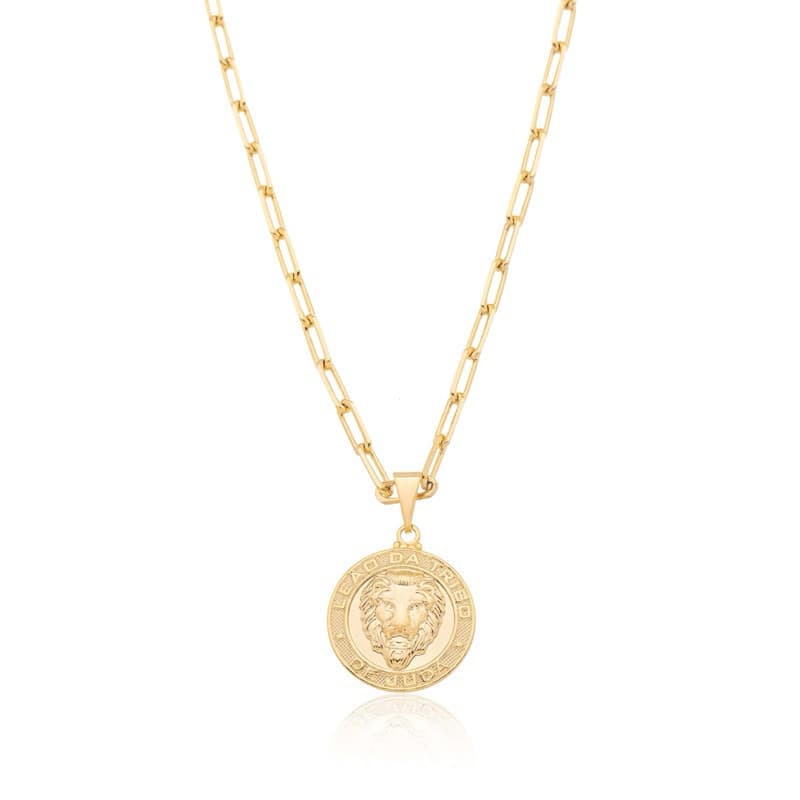Colar Elos Com Pingente Leão Tribo de Judá Ouro 18k Ou Prata 925