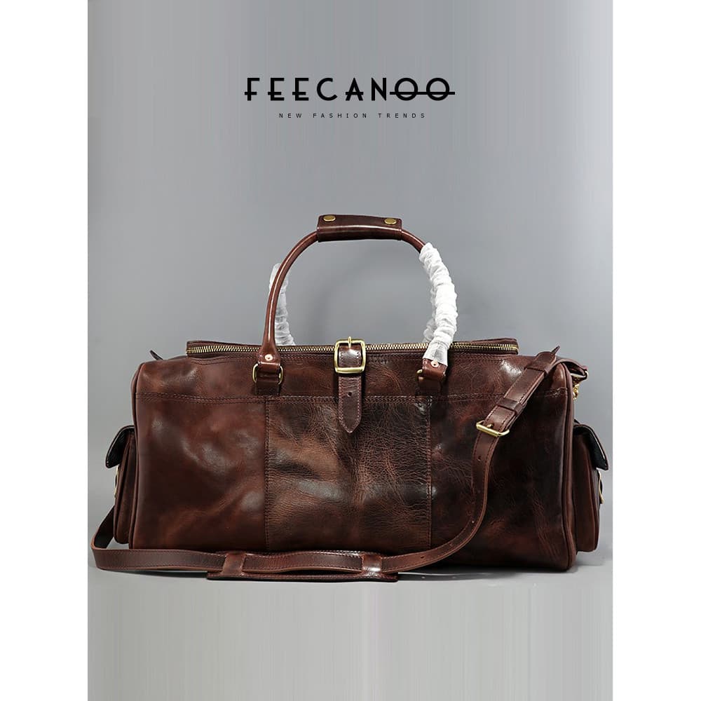 Indústria pesada americana Retro vegetal curtido bolsa de viagem grande capacidade Casual bolsa de couro Commuter All-Ma