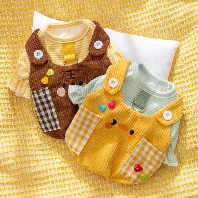 Bolso Xadrez Bonito Dos Desenhos Animados Para Cães No Outono E Inverno Pequenos Animais Duas Pernas Suspensórios Calças