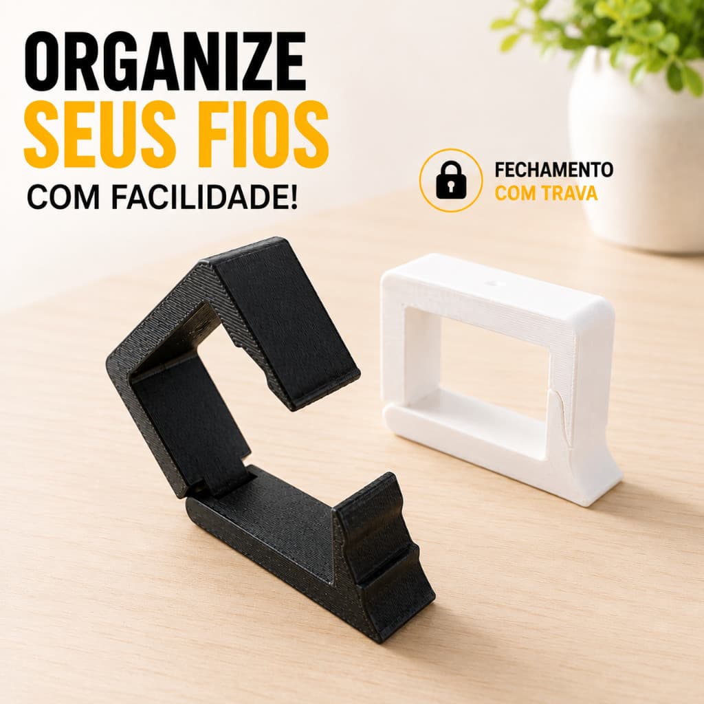 Kit Organizador De Cabos com Trava para Esconder Fios Embaixo de Mesa Setup Gamer Resistente Organização
