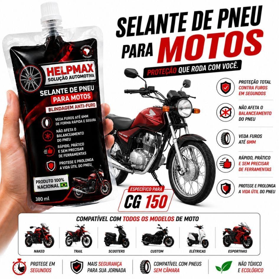 Tapa Furo Pneu Selante Blindagem Moto Cg 150 - Proteção Contra Furos Vazamentos