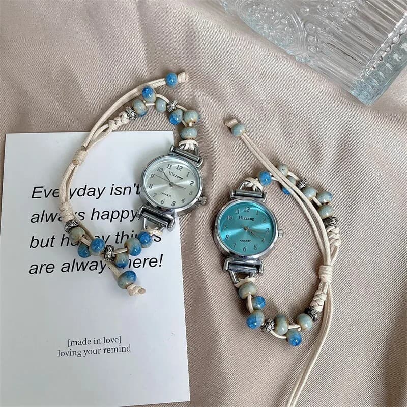 Estilo étnico trançado corda frisado pulseira relógio feminino estudantes do ensino médio ins nicho Mori Retro pulseira