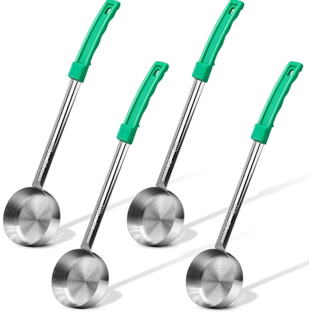 Colher Medidora de Porções em Aço Inoxidável Sólido de 4 Onças - 4 Peças de Colheres para Servir Molho de Pizza, Perfeit