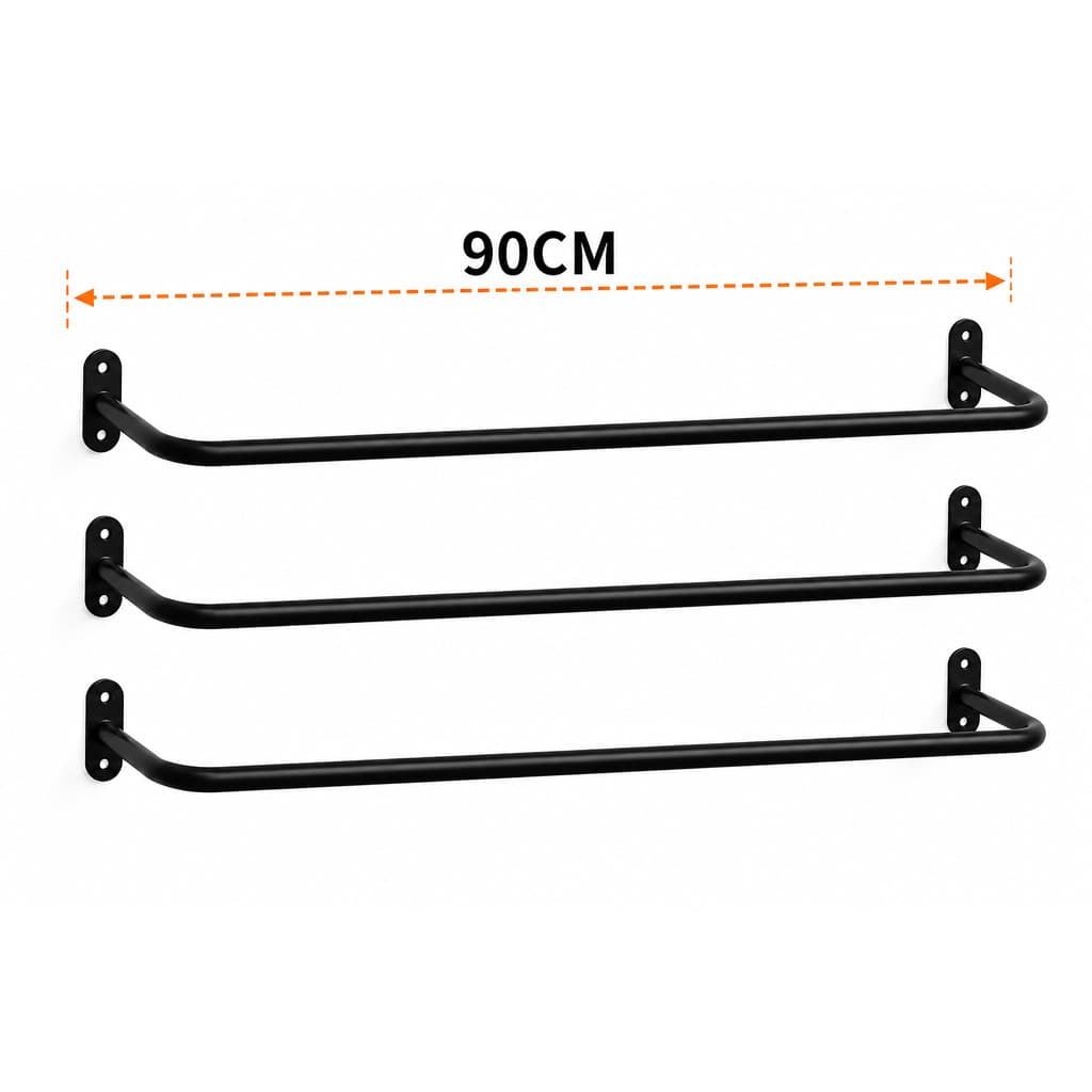 SUPORTE ARARA CABIDEIRO DE AÇO PARA ROUPA REFORÇADO 90CM PRETO - 3 PEÇAS