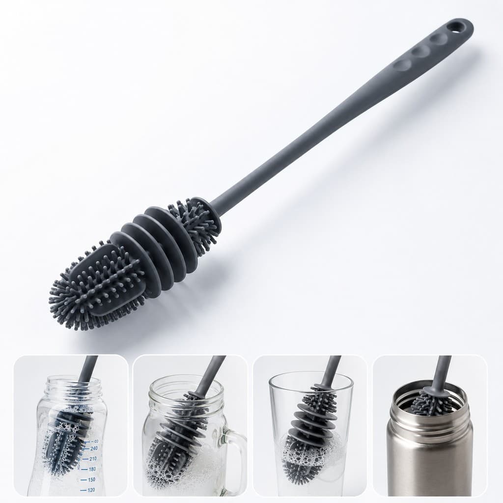 Escovas Silicone para Lavar Garrafas Mamadeiras Copos Taça Louça Flexível