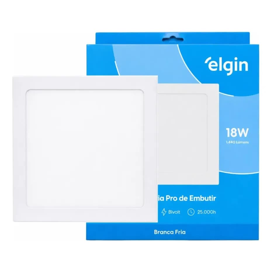 Plafon Embutir Quadrado 18w 6500k Alumínio Bivolt Elgin