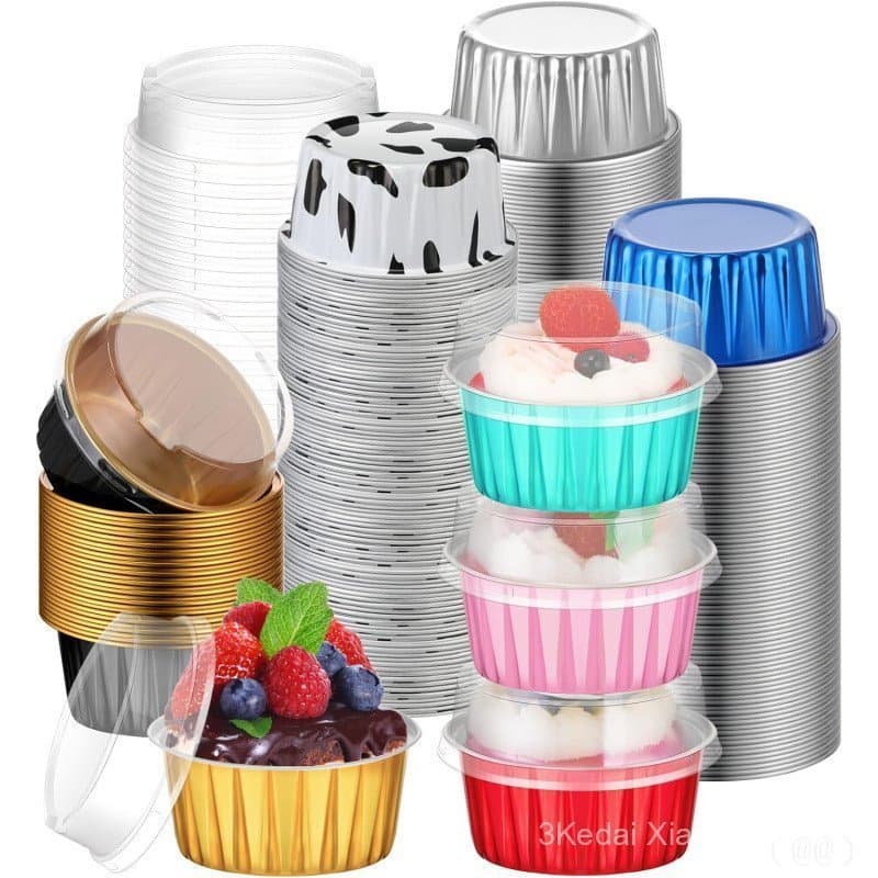 120 Formas de Alumínio para Assar com Tampas, Mini Formas para Bolo, Formas para Cupcake de 5 oz, Formas Descartáveis pa