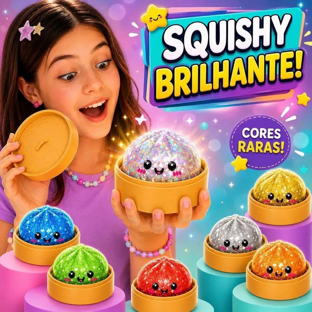 Squishy Bolinho Baozi Glitter Caixa Misteriosa Brinquedo Antiestresse Sensorial Kawaii Presente Criativo Fidget