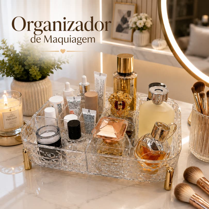 Caixa de Armazenamento Acrílica Organizador de Maquiagem Porta Cosméticos Perfumes Luxo Transparente