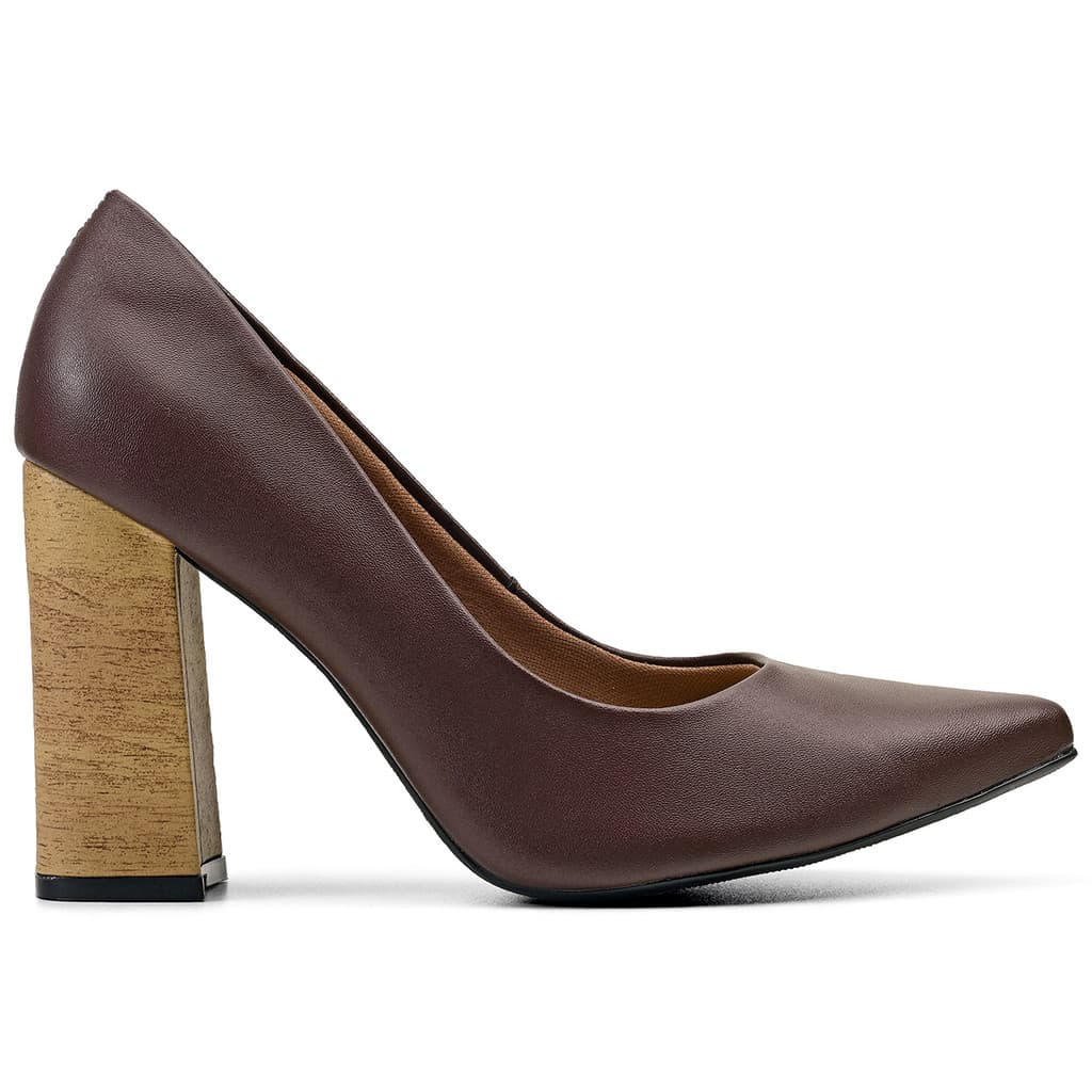 Scarpin Feminino Marrom Salto Bloco Cortiça