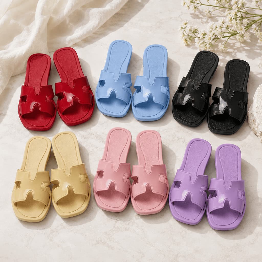 Chinelo Feminino Minimalista Detalhe em H Vazado Bico Quadrado