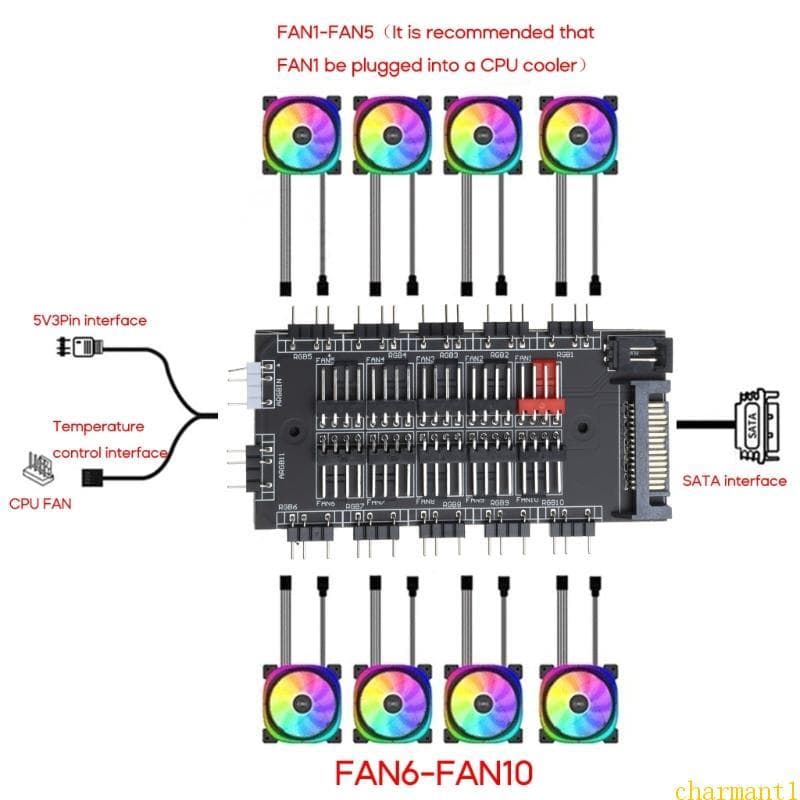 charmant PWM FAN + ARGB LED 2 1 Controlador Hub Sincronização 1 A 10 Divisor 5V 3PIN