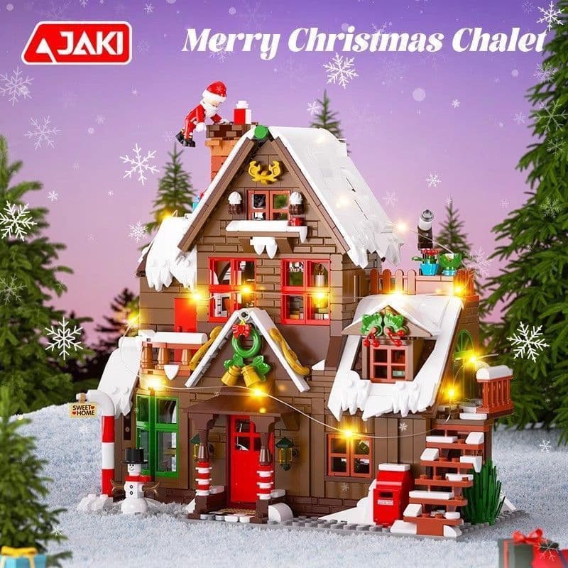 Jiaqi feliz natal cabine blocos de construção Snowscape decoração Desktop brinquedos educativos correspondência iluminaç