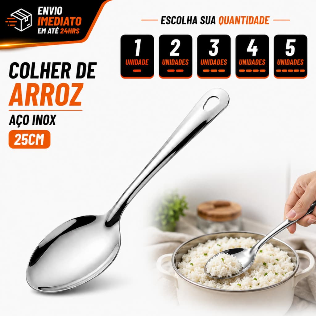 Colher De Arroz Grande Aço Inox 25cm 1/2/3/4/5 Utensílio Para Servir Arroz Cozinha Lanchonete Restaurante