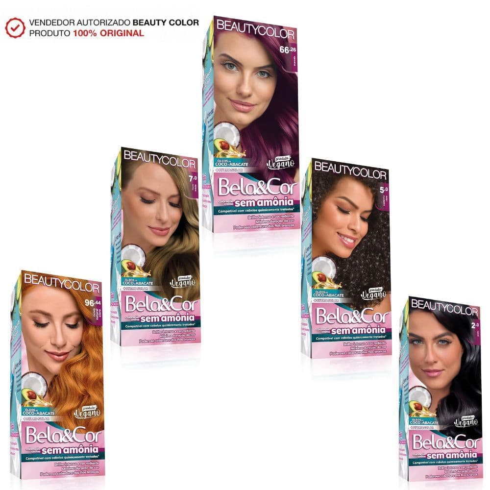 Coloração Bela&Cor Sem Amônia Beauty Color / Com Óleos de Coco e Abacate - Diversas Cores, Escolha a sua!