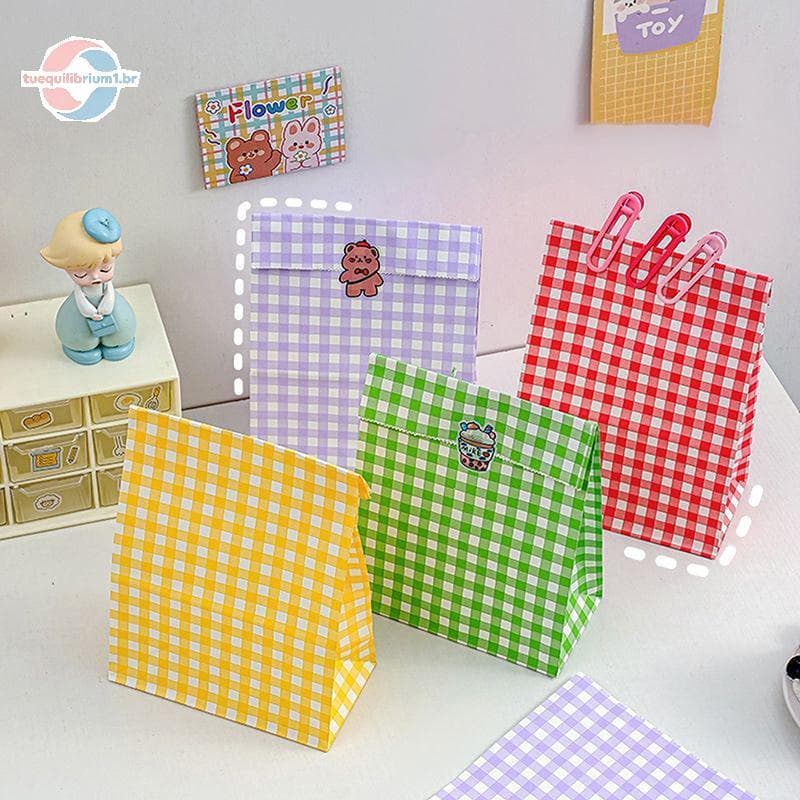 tue 20 Peças Saco De Papel Kraft Xadrez Colorido Estilo INS Festa De Aniversário Formatura Presente De Natal Embalagem S
