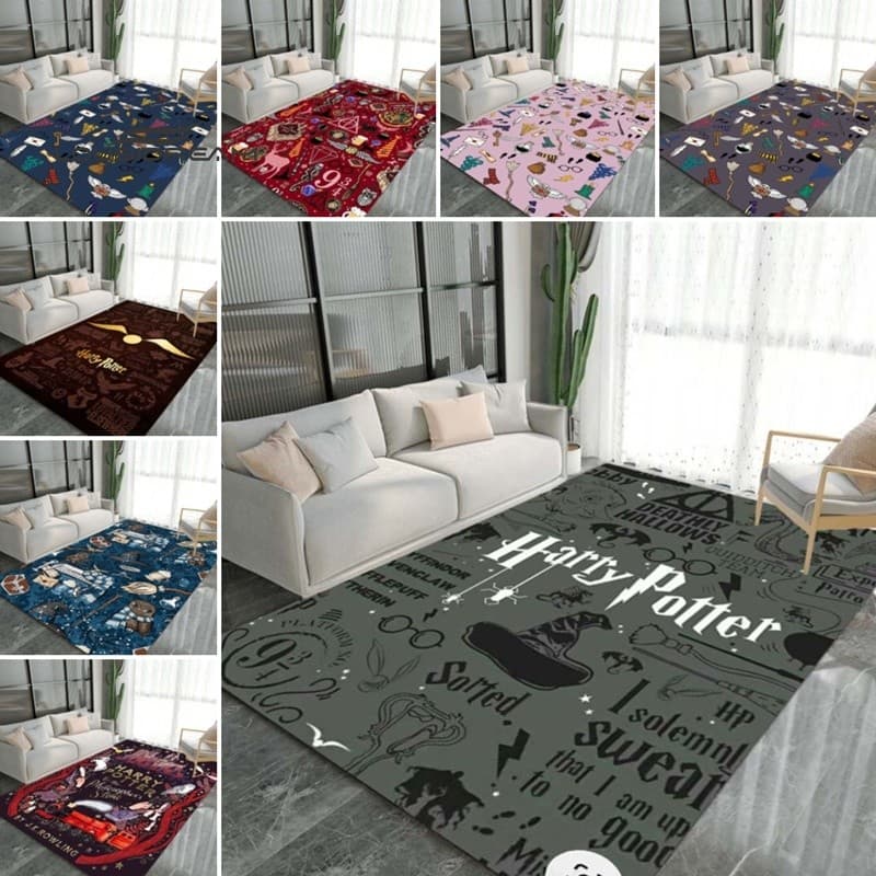 Tapete cinza <logotipo Harry Potter} Padrão Tapete antiderrapante para sala de estar, decoração de casa, tapete de mesa