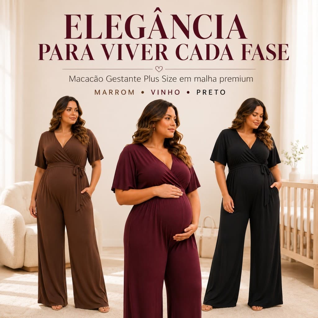 Macacão Feminino Gestante Plus Size em Malha Premium Amamentação
