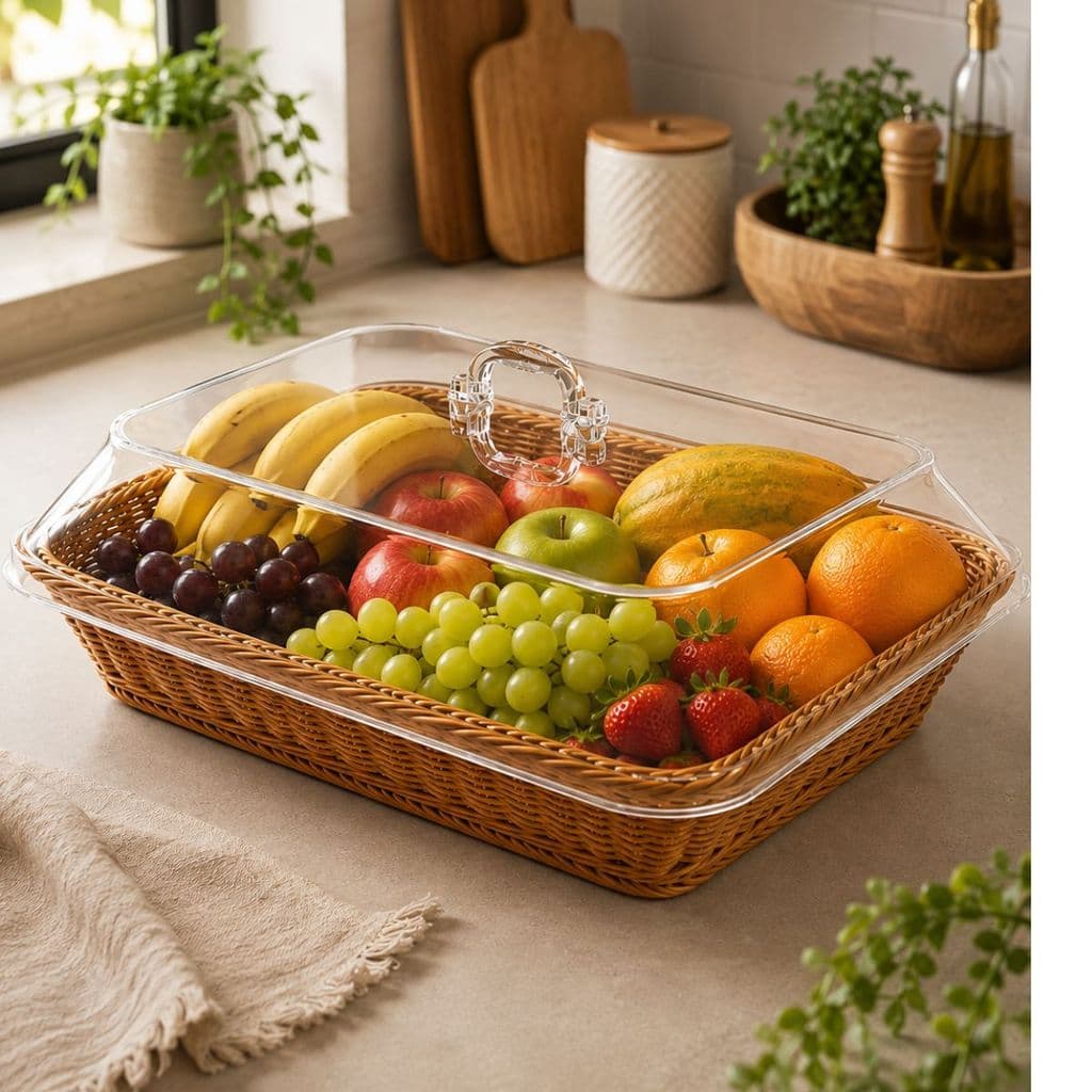 Cesta Porta Pão E Frutas Grande 40x30 Com Tampa Acrílica
