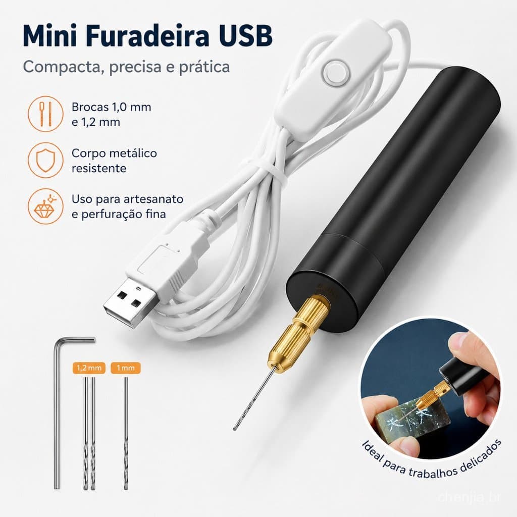 Mini Furadeira Elétrica Portátil 5V, com Alimentação USB e Função de Rotação Portátil