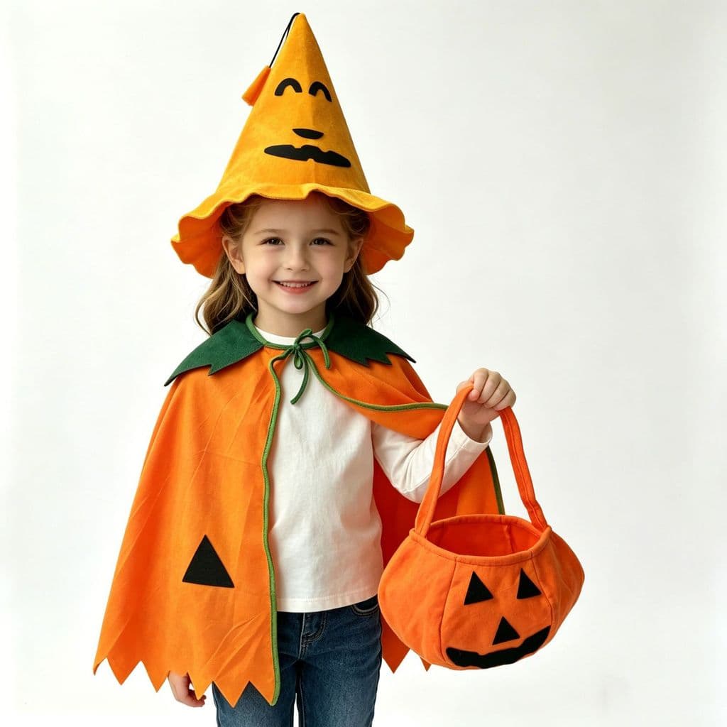 Capa de abóbora de Halloween para crianças e adultos, fantasia para festas de pais e filhos, capa, chapéu, acessórios, t