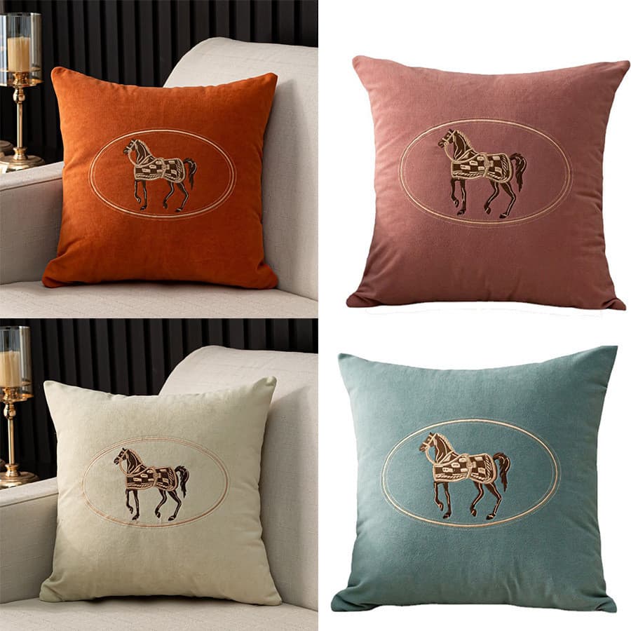 2 Pçs Cavalo Bordado Lance Travesseiro Capas De Almofada 45x45cm Sofá Capa Para Sala Estar Quarto