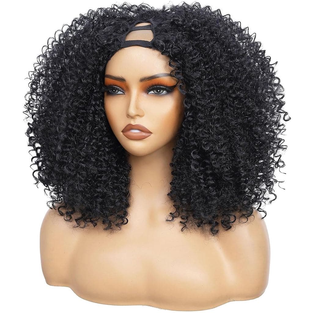 Peruca V Part Afro Cacheada para Mulheres Negras, Densidade 180%, Peruca Sem Cola Pronta para Usar com Cachos Únicos e V