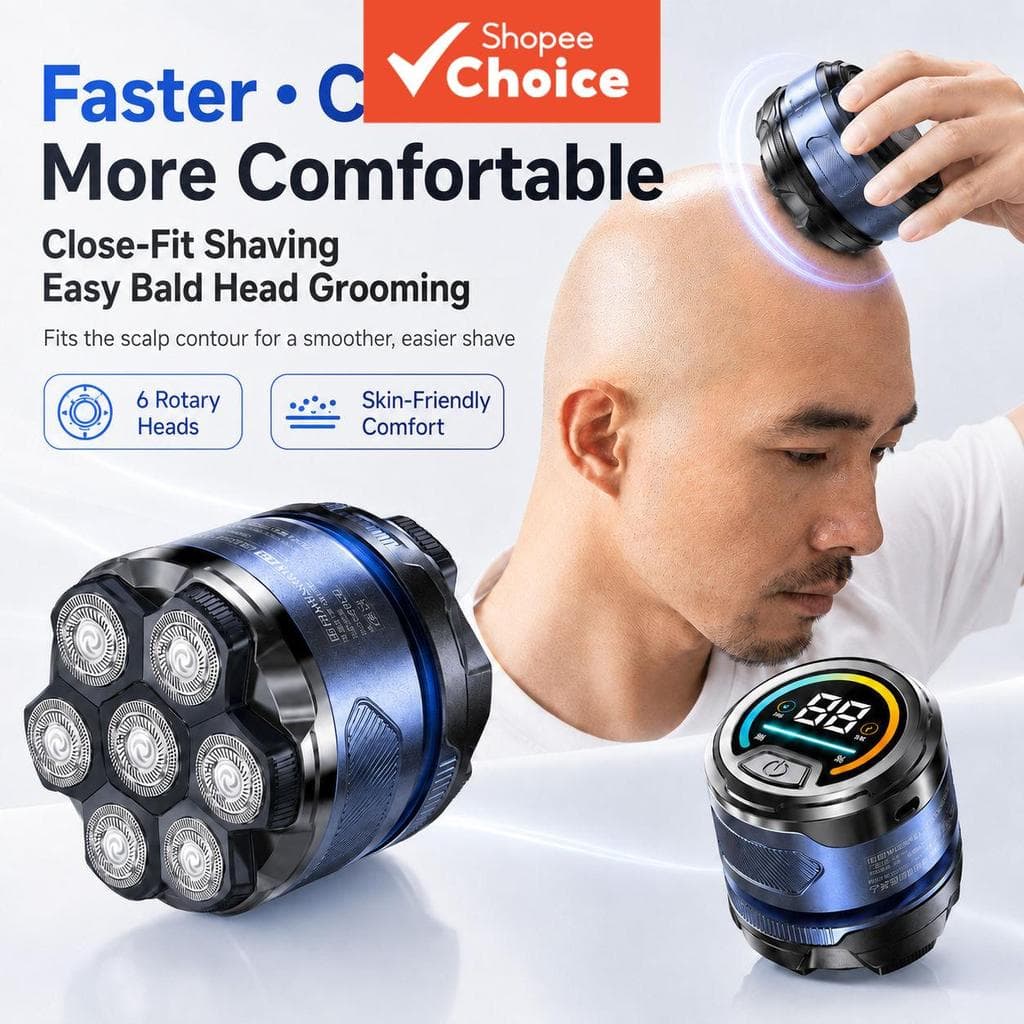 Barbeador elétrico de cabeça 6D, ideal para homens carecas, uso seco ou úmido, para barbear e aparar barba facial, com