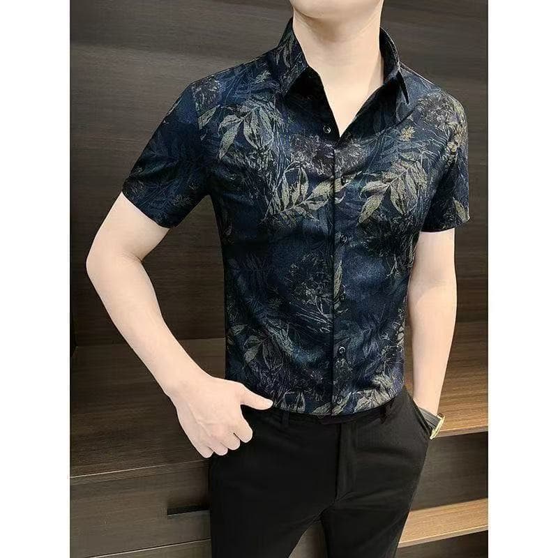 Camisa impressa masculina de manga curta High-End verão na moda roupas masculinas 2025 fino novo estilo Hong Kong estilo