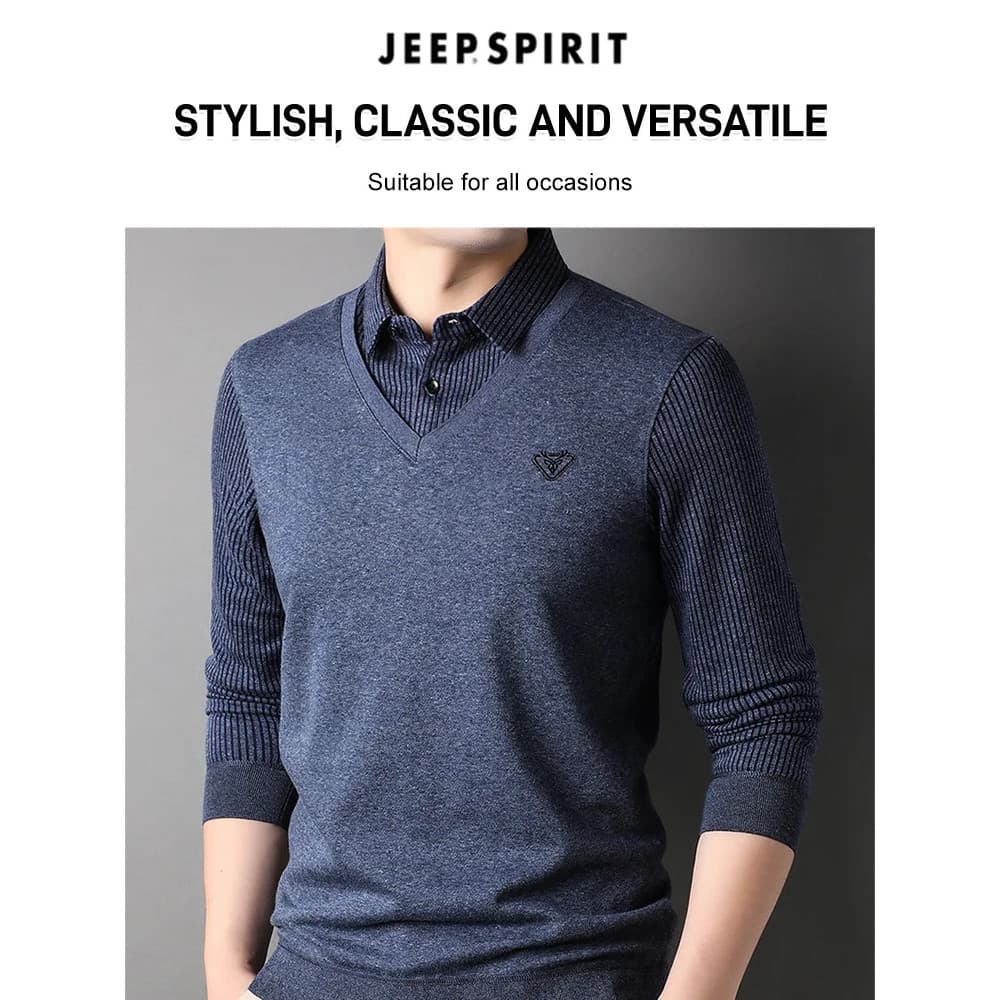 【Design Casual】Camisa Masculina de Malha/Estilo Casual/Falsa Duas Peças/Moda/Versátil