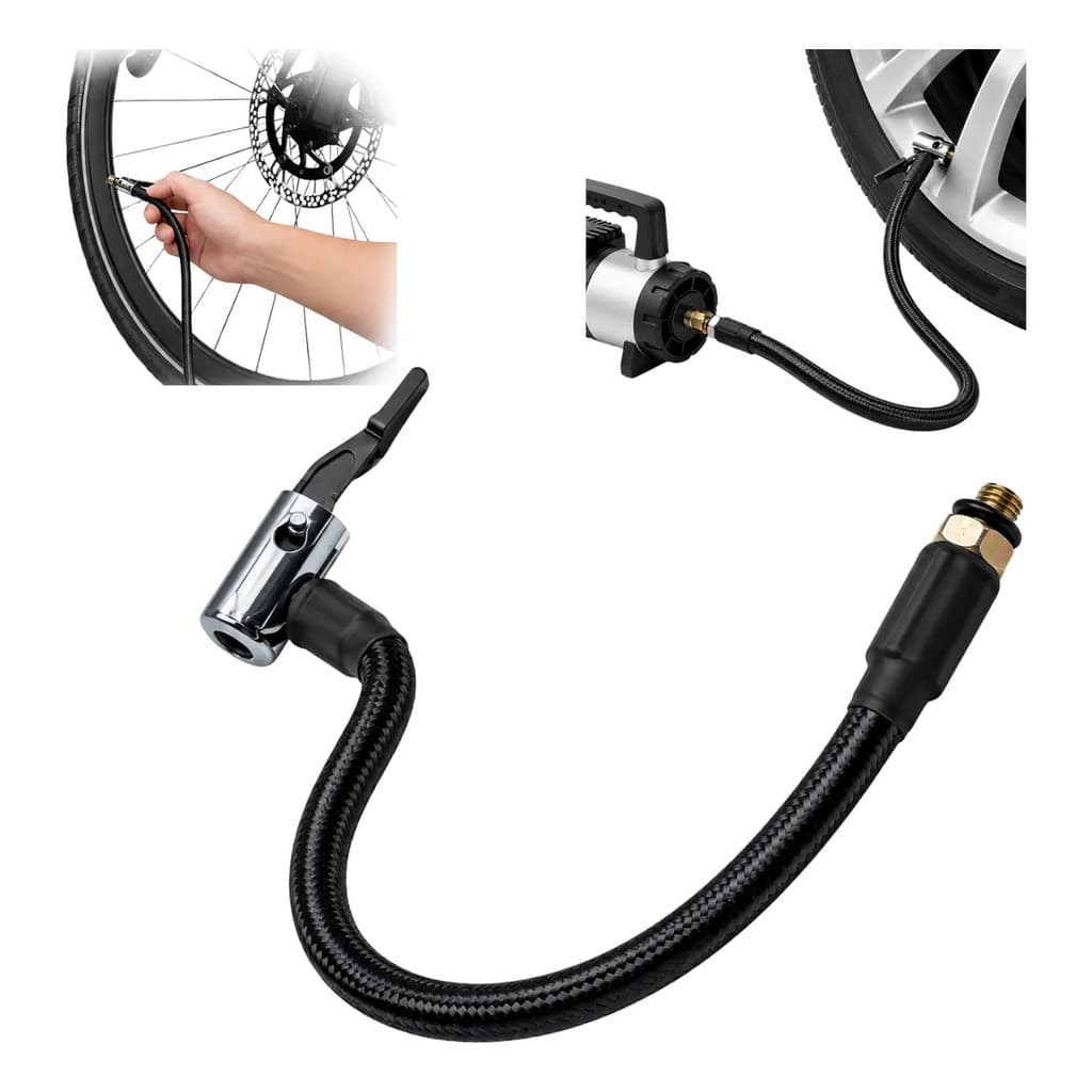 Mangueira 20cm Com Bico Inflador Mandril Para Bomba Compressor De Ar Portátil Pneu Carro Bicicleta Moto Rosca M6