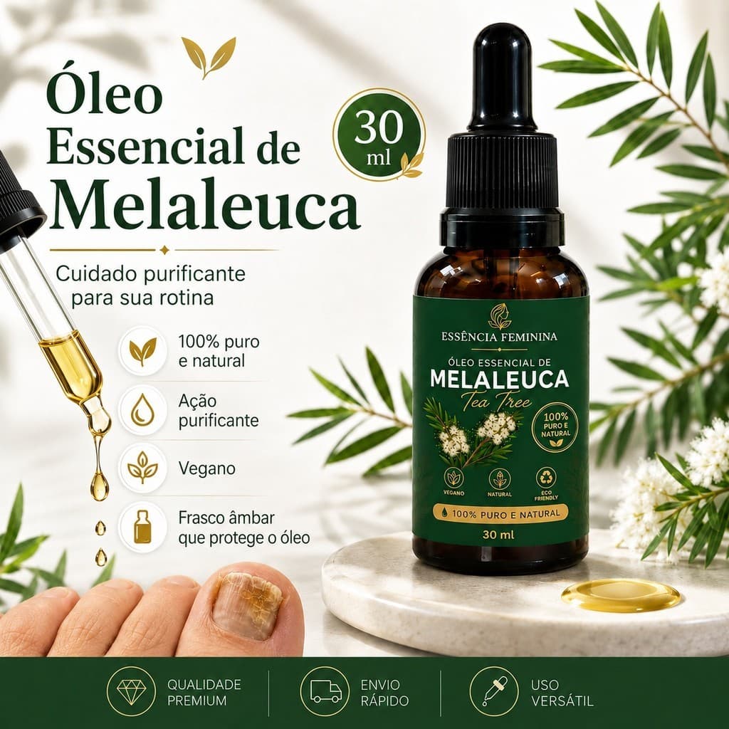 Óleo de Melaleuca 30ml Combate Micose Unhas Oleosidade Acne e Fortalece os Cabelos Tea Tree