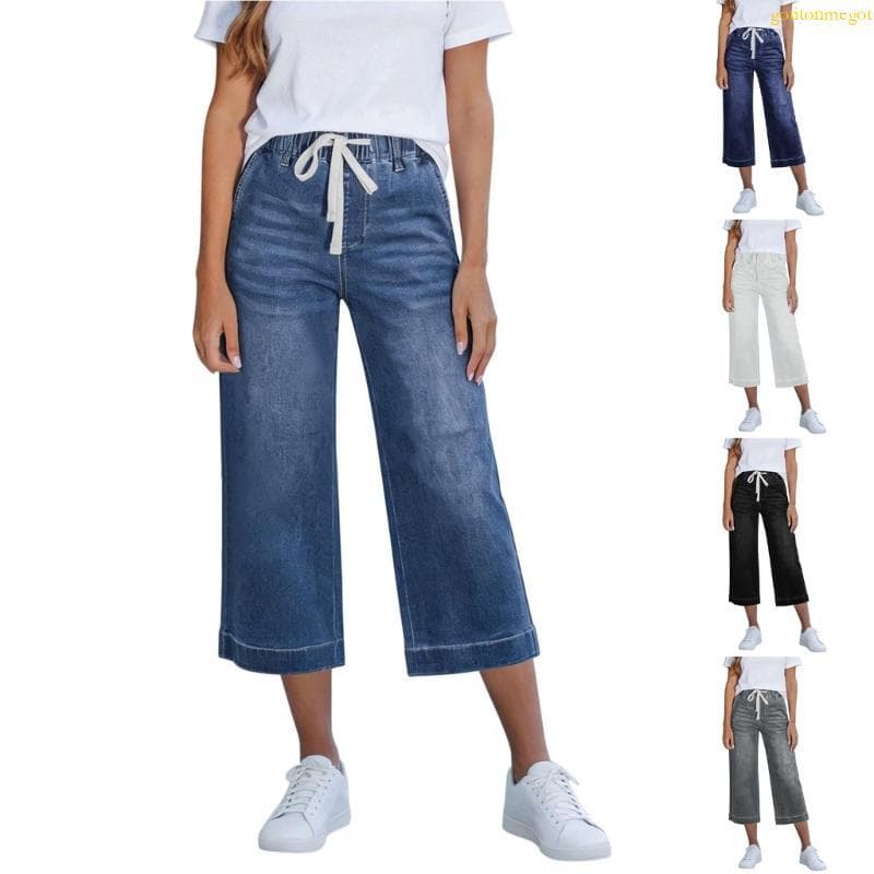 gotitonmegot Calça Feminina Capris Ajustável Cintura Elástica Para