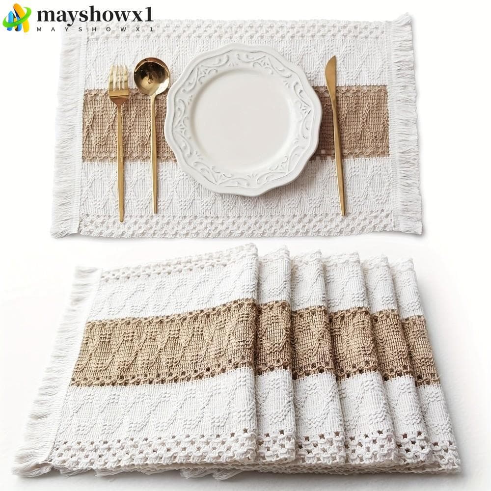 MAYSHOWX1 4 Peças De Jogos Americanos De Serapilheira Boho , Tapetes De Mesa Retangulares Boêmios Antiderrapantes Trança