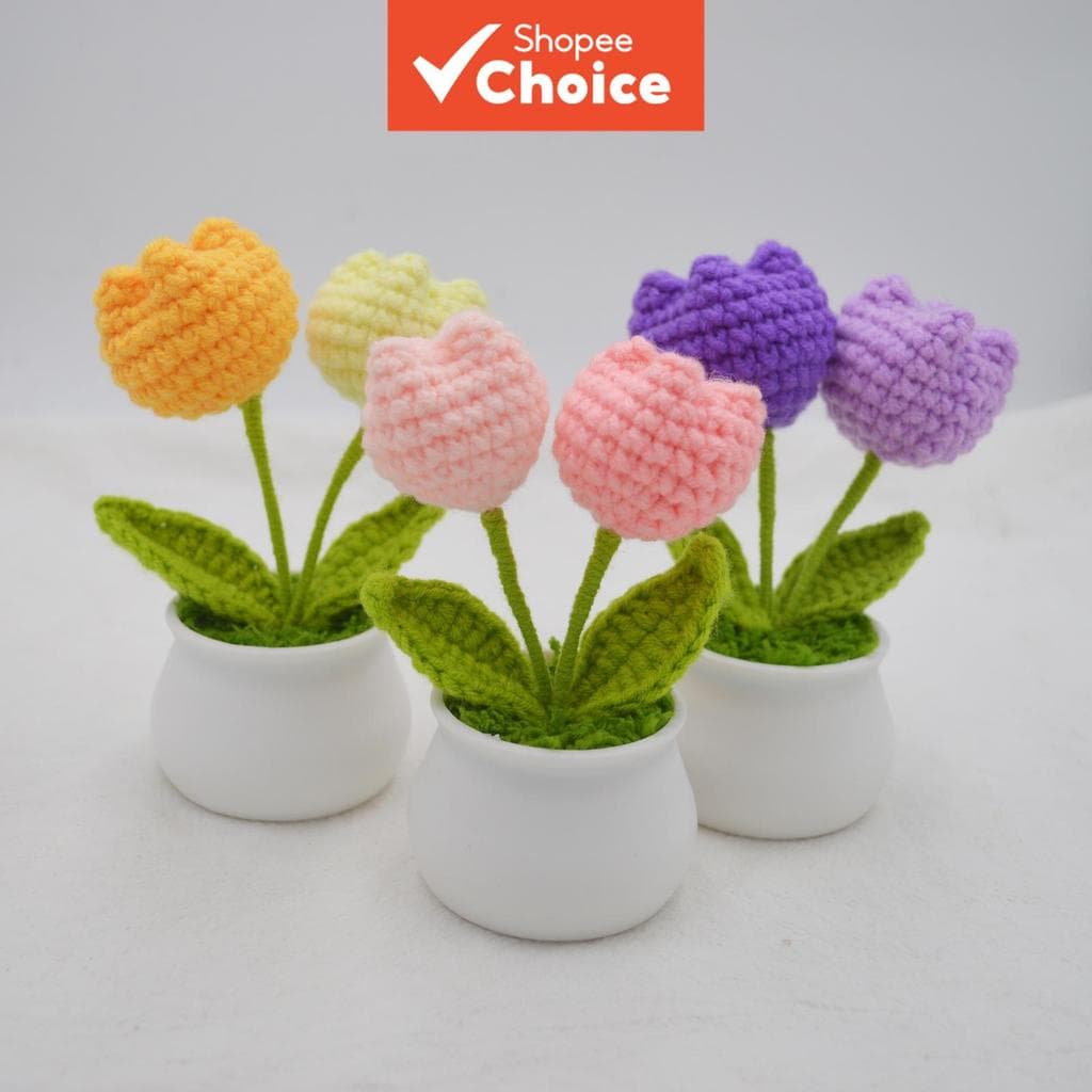 Presente De Produto Acabado De Flor Artificial Cortada À Mão , Planta Pequena De Tulipa De Duas Cabeças Em Cor Gradiente