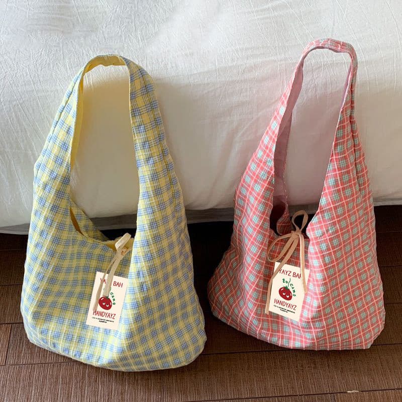 Estilo coreano xadrez dupla face sacola feminina estudante lona bolsa de ombro estilo preguiçoso Commuter sacola Casual