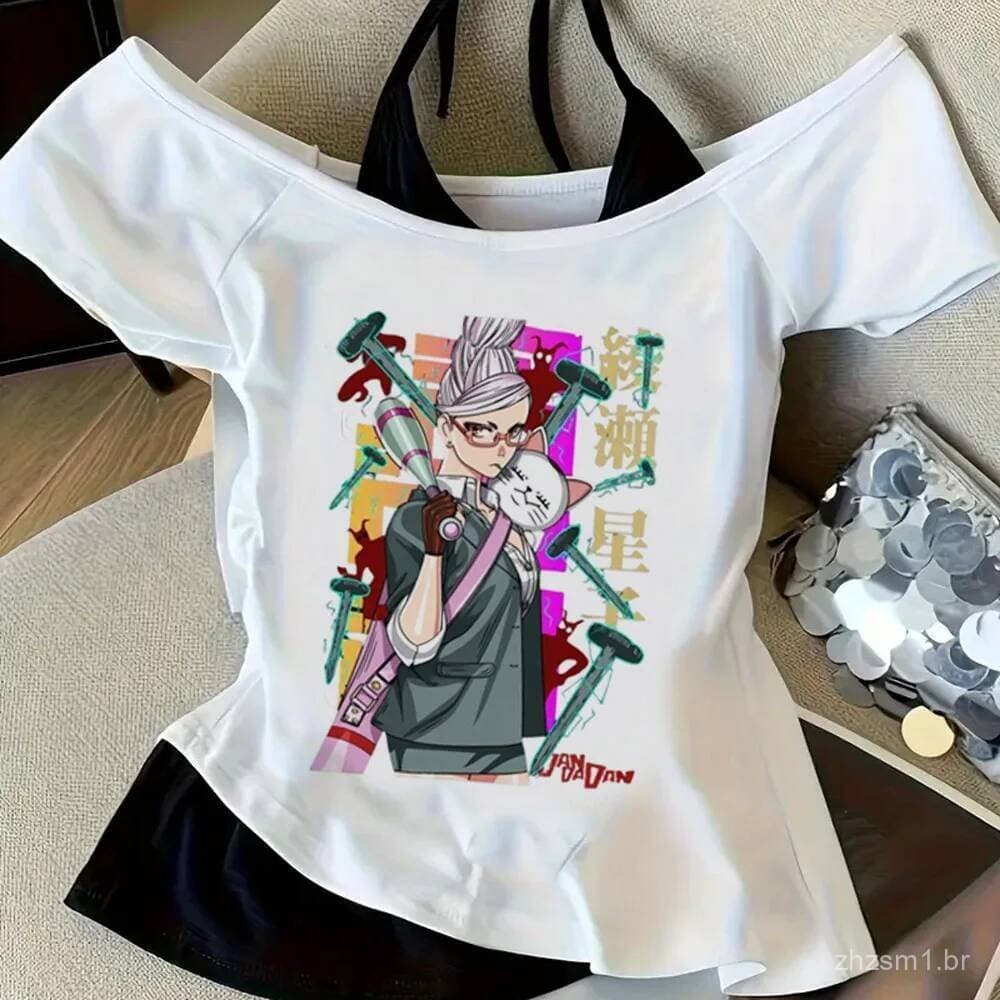 Top cropped Dandan Feminino Gótico emo Verão Alternativo jojifuku Camiseta barata cutecore goth Cena de Manga