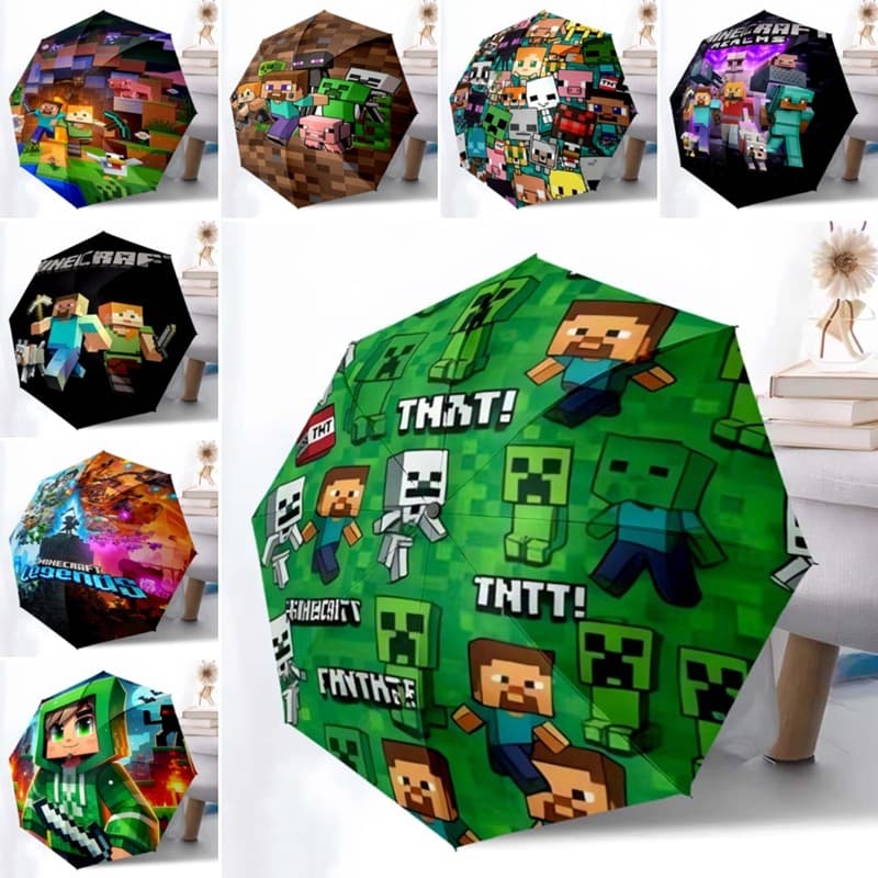 Bonito dos desenhos animados Minecraft crianças guarda-chuva protetor solar automático dobrável guarda-chuva bonito abst