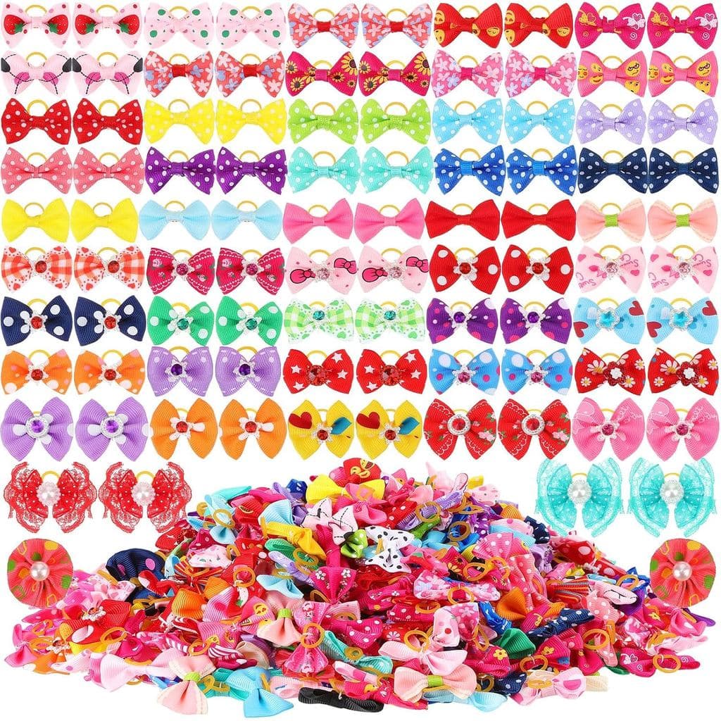 meekoo 500 Laços de Cabelo para Cães em Lote, Laços de Cabelo para Cães com Elástico, Acessórios Fofos Multicoloridos pa