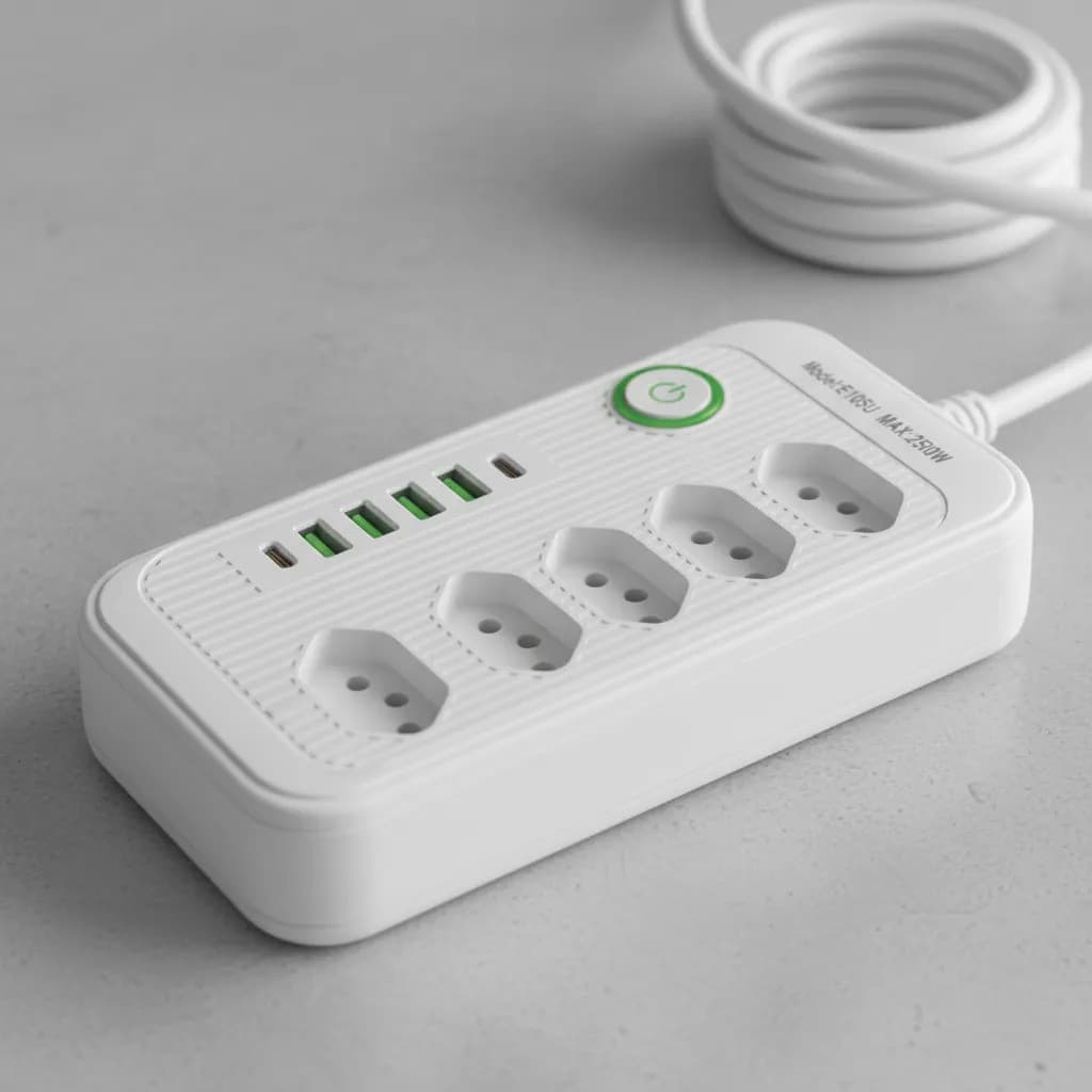 FILTRO LINHA 5 TOMADAS 4 USB 2 USB-C 3M BIVOLT 127V/220V BRANCO