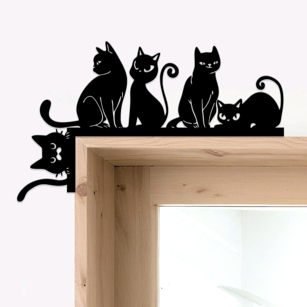 Decoração de Porta em Forma de Gato Preto, Decoração de Parede em Metal com Silhueta de Gato Espiando para Quarto e Sala