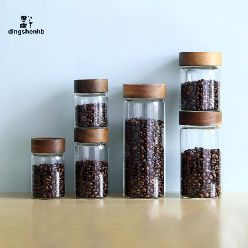 dingshenhb Recipiente De Armazenamento De Grãos De Café Tubo De Vidro Com Ferramenta De Madeira Tubos Engarrafados Vasil