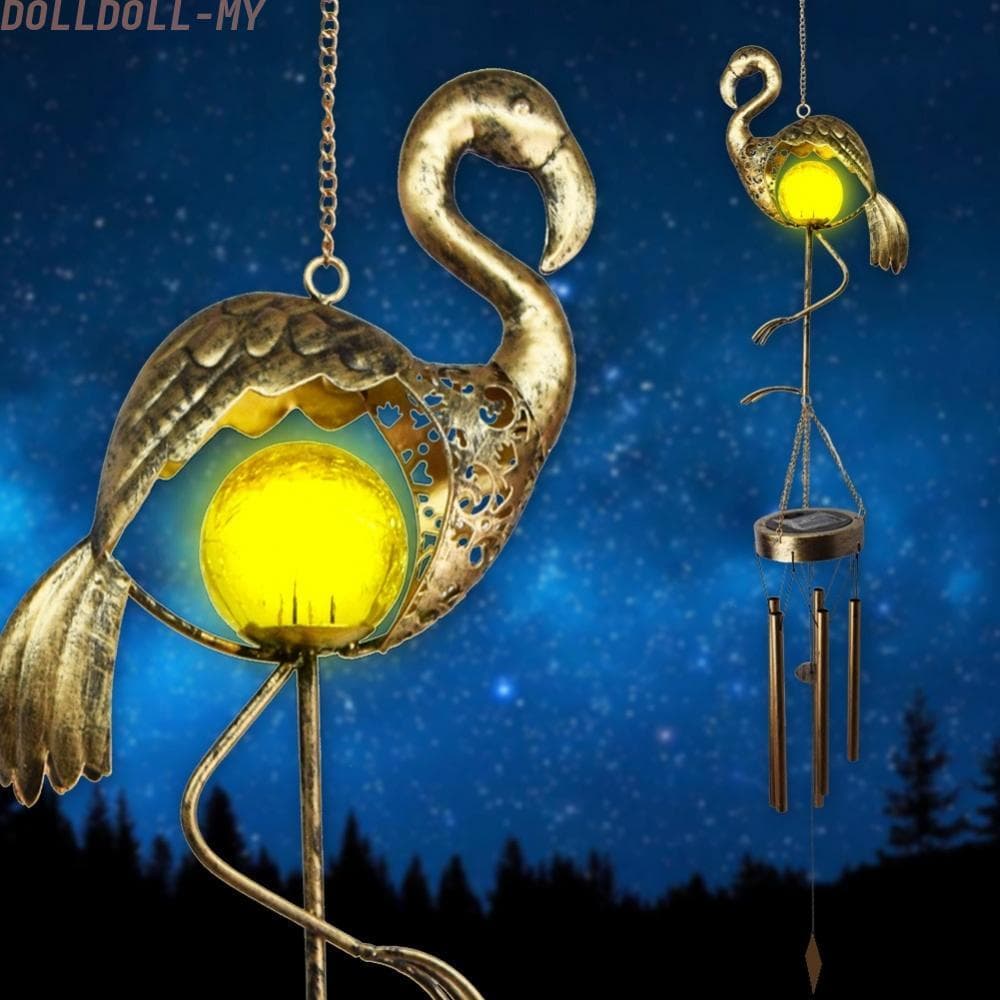 Luz Solar De Jardim Flamingo Com Carrilhão Responsivo Ao Vento E Saída LED Branca Quente