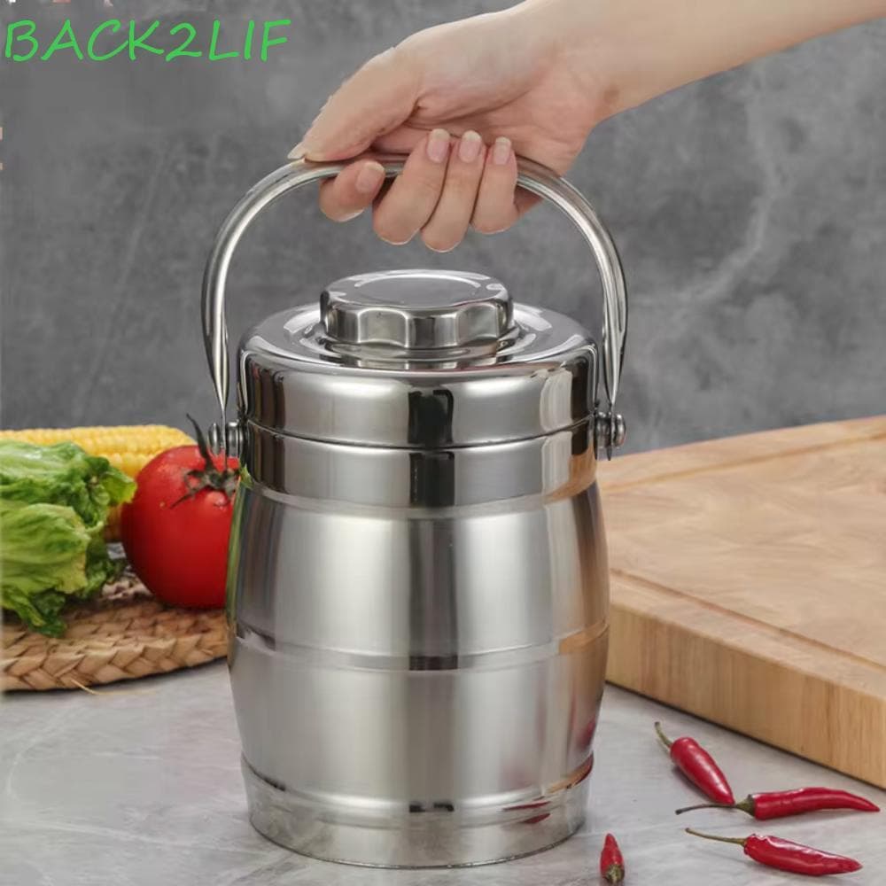 Frasco Térmico Para Alimentos BACK2LIF , Lancheira Térmica De Aço Inoxidável Com Alça Dobrável , Pote Isolado Inquebráve