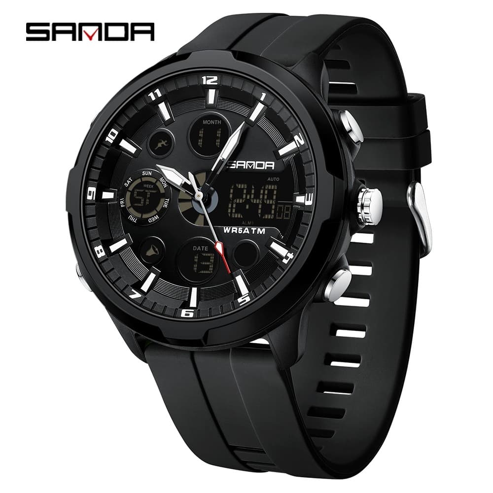 SANDA Top Marca De Luxo Moda Casual Masculino Relógio Esportivo À Prova D'água De Exibição Dupla